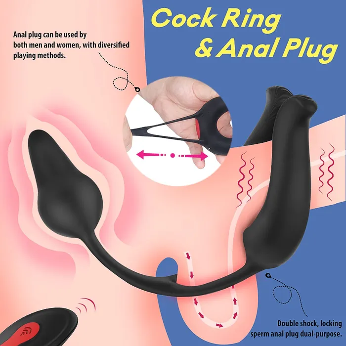 Male Sex Toys Lusty Age 9 Modes Vibrating Cock Ring Anal Plug Massager