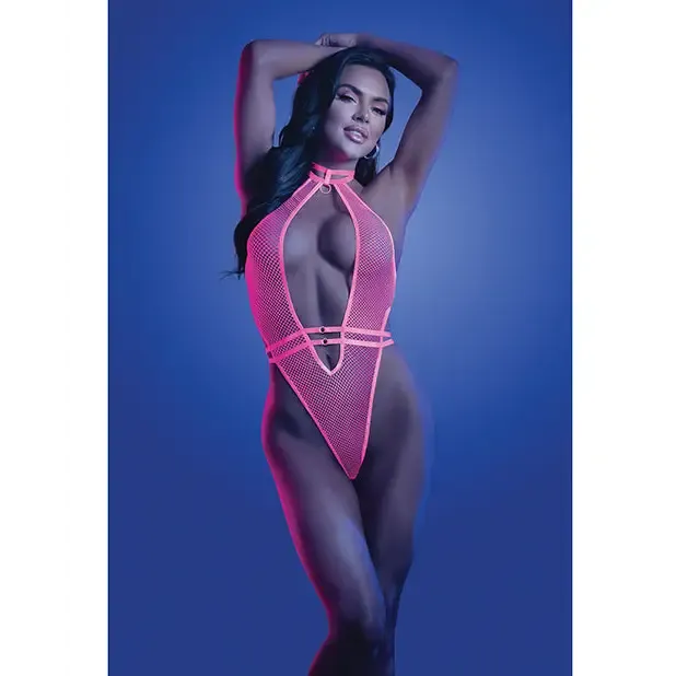 Fantasy Lingerie Vibrators Glow Knockout Fishnet Teddy wDetachable Thong Neon Pink Fantasy Lingerie Vibrators Glow Knockout Fishnet Teddy wDetachable Thong Neon Pink