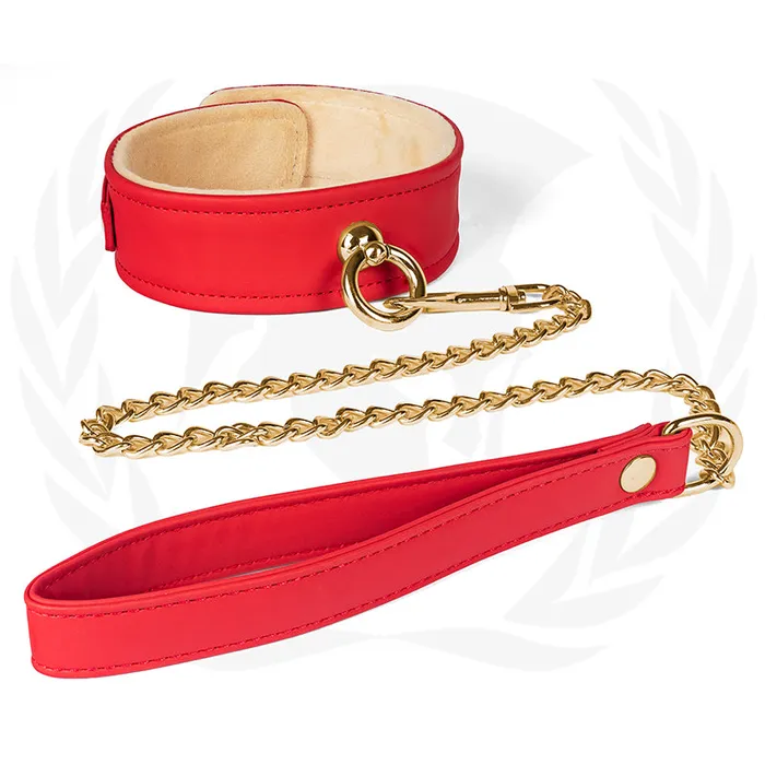 Vibrators Spartacus Spartacus Plush Lined PU Red Collar And Chain Leash