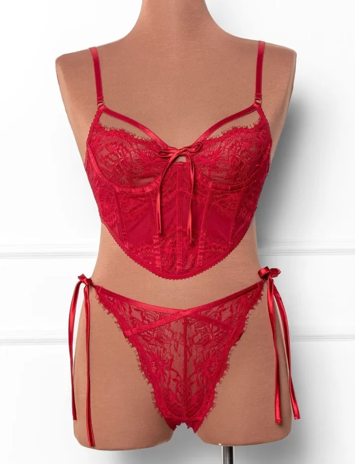 Lacy Underwire Corset Red Mentionables Vibrators Lacy Underwire Corset Red Mentionables Vibrators