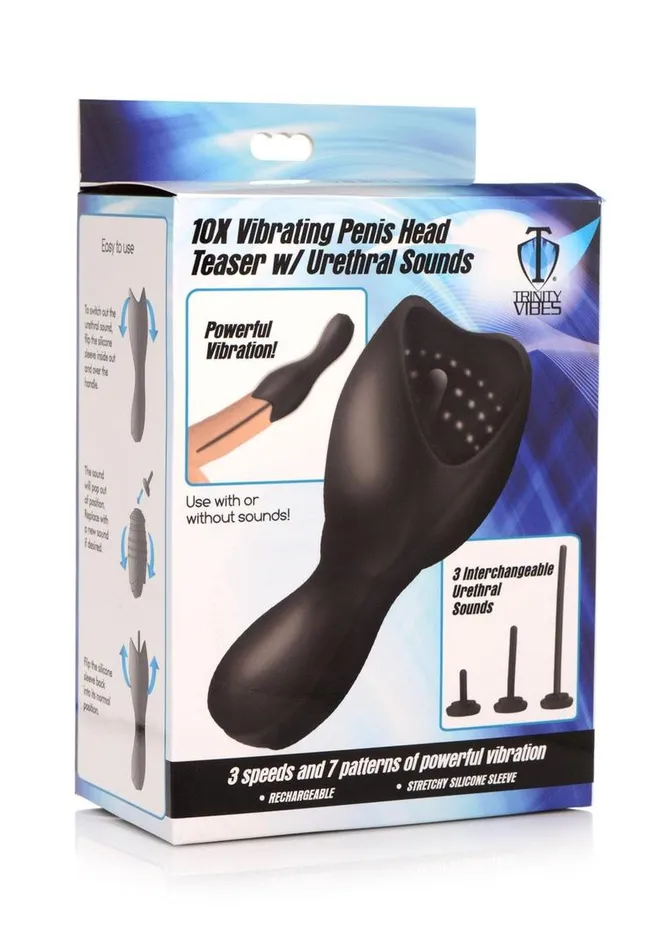 Male Sex Toys Trinity Men Trinity Men 10x Vibrating Rechargeable Silicone Penis Head Teaser with Urethral Sounds