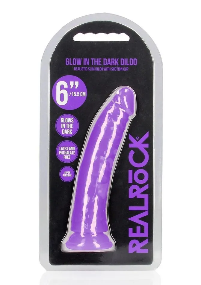 Real Rock Female Sex Toys Realrock Slim Glow In The Dark Dildo with Suction Cup
